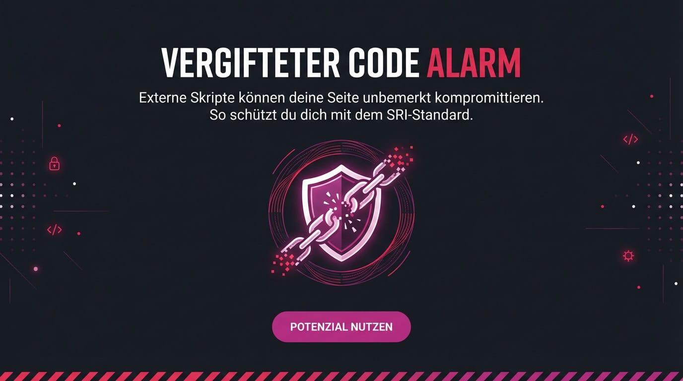 Grafik zu SRI: Schild mit gebrochener Kette als Symbol für den Schutz vor kompromittierten Skripten.