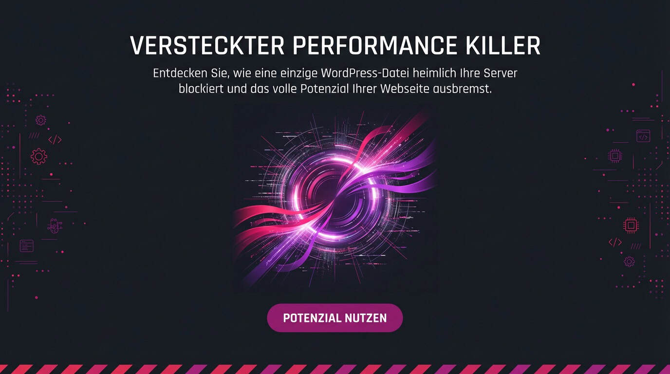 Banner: Versteckter Performance Killer. Grafik symbolisiert die von admin-ajax.php gebremste Leistung.