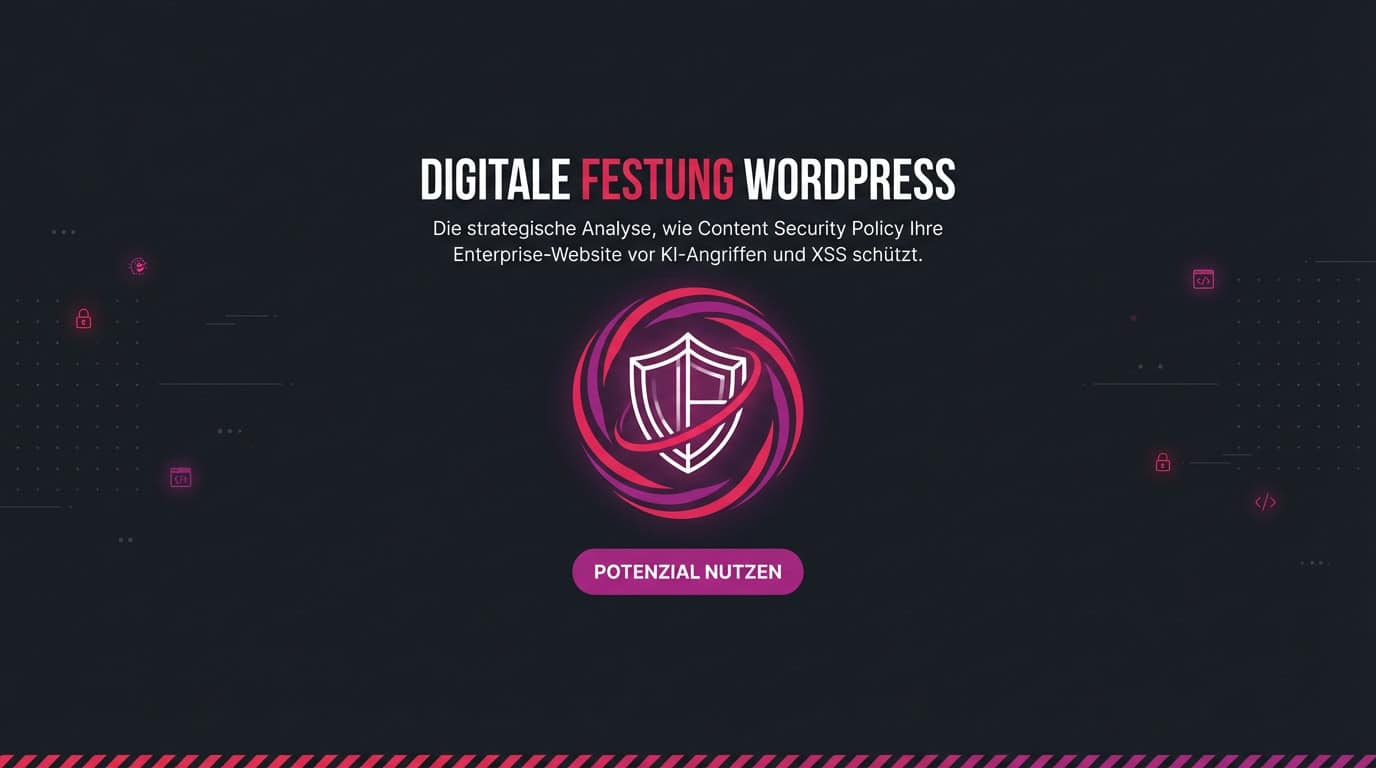 Grafik: Text „Digitale Festung WordPress“ und ein Schild-Icon als Symbol für WordPress-Sicherheit.