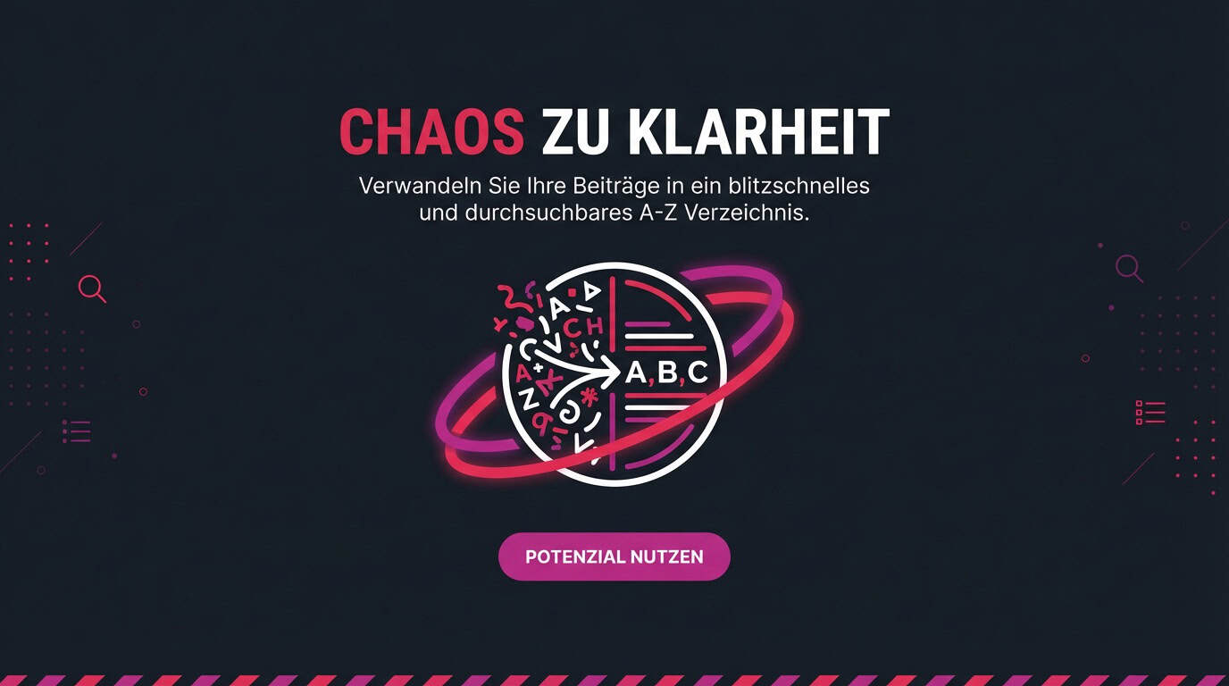Symbolbild: Chaotische Buchstaben werden zu einer geordneten A-B-C Liste. Titel: Chaos zu Klarheit.