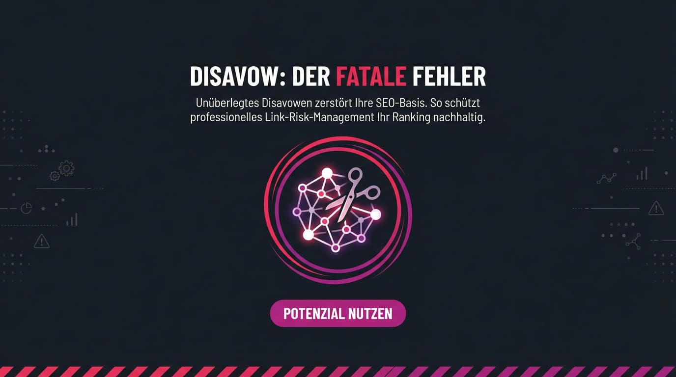 Symbolbild: Eine Schere zerschneidet ein Link-Netzwerk als Warnung vor dem falschen Disavow-Einsatz.