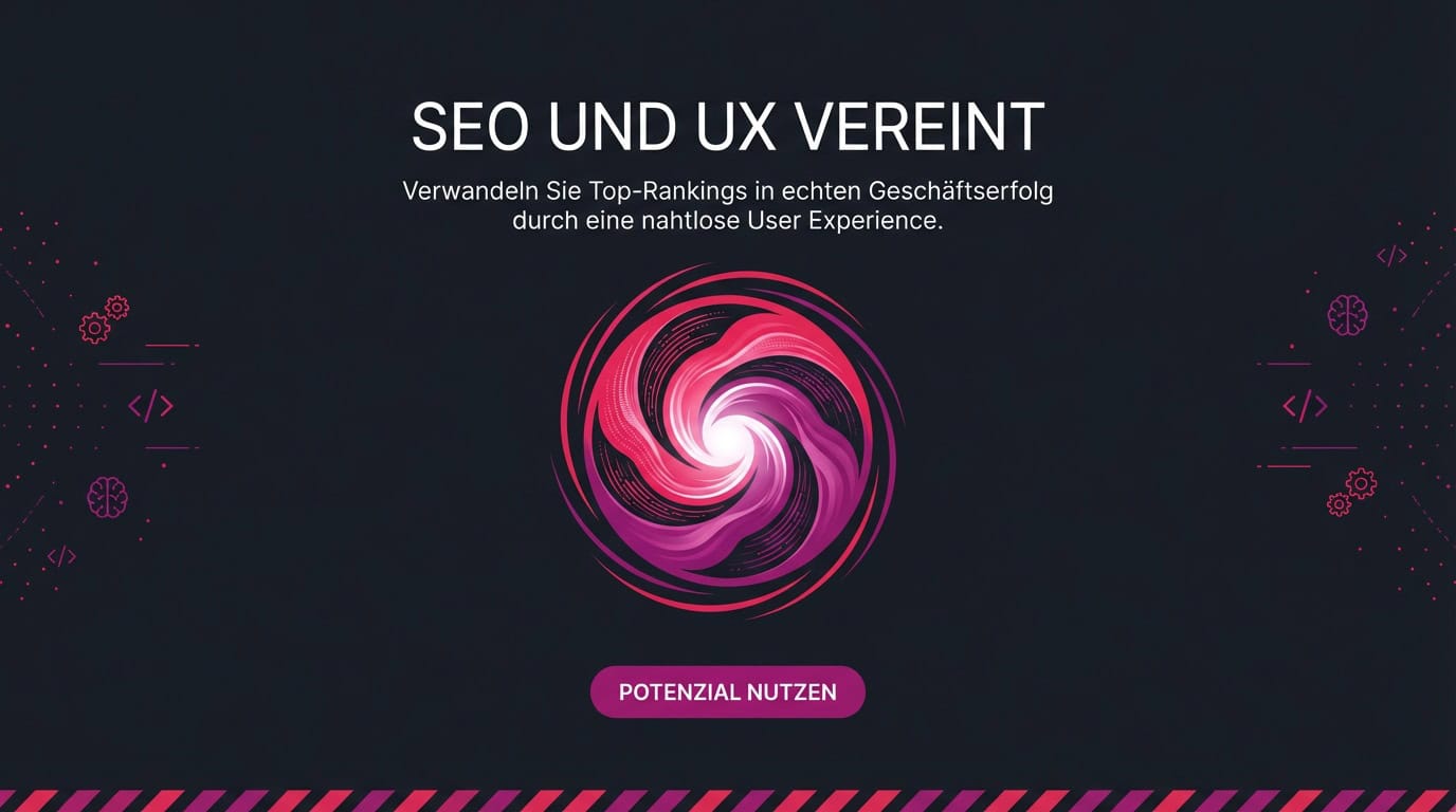 Infografik: Ein Strudel symbolisiert die Synergie von SEO und UX für mehr Geschäftserfolg.