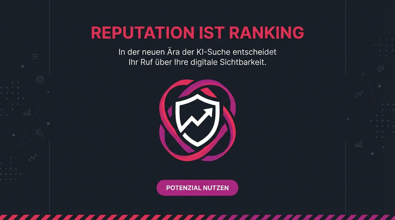 Grafik: 'Reputation ist Ranking' mit Schutzschild-Icon für Online Reputation Management.