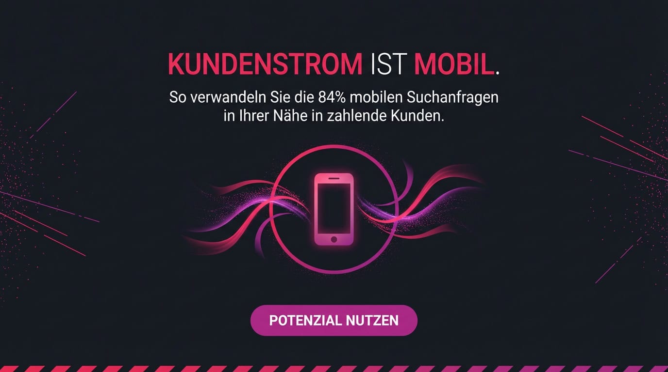 Illustration eines Smartphones umgeben von Energieströmen mit dem Text: Kundenstrom ist mobil.