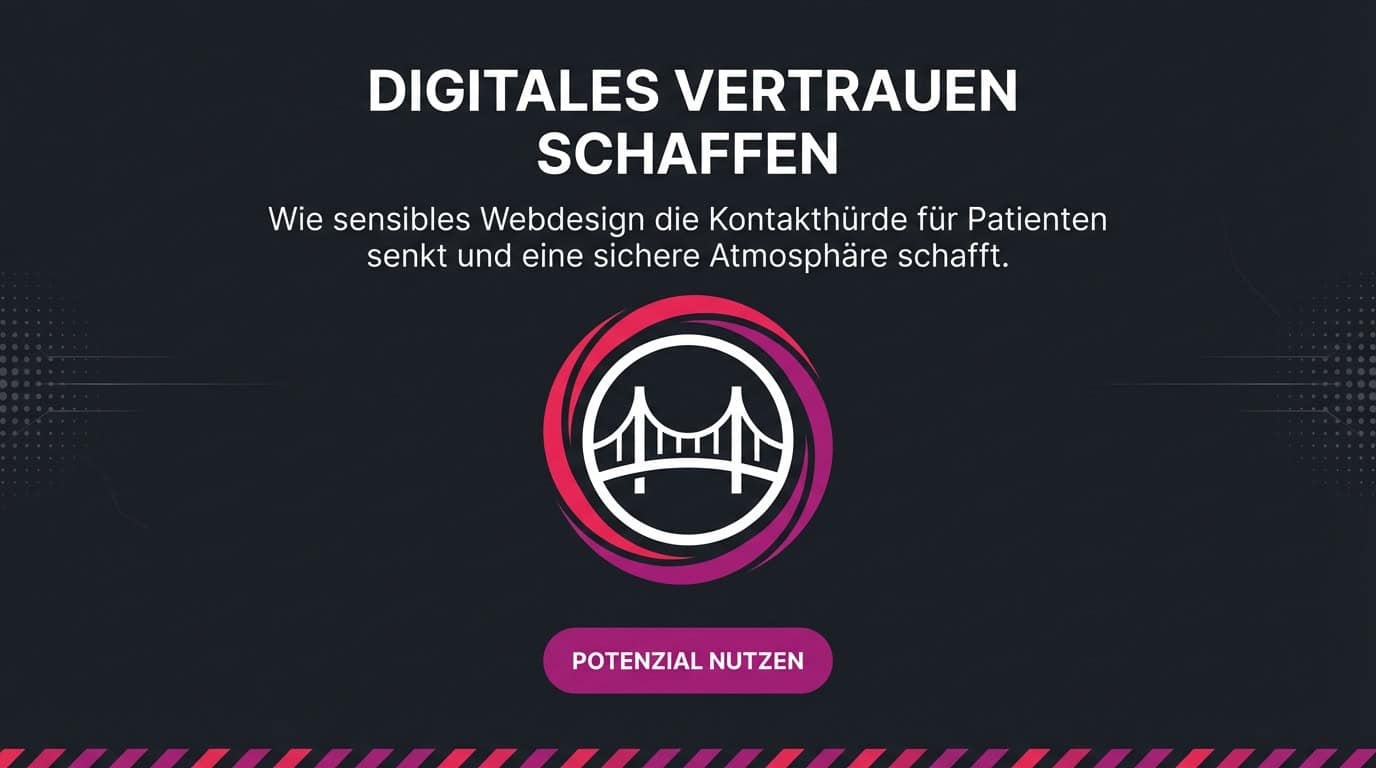 Banner: Digitales Vertrauen schaffen. Ein Logo mit Brücke symbolisiert Hilfe für Patienten.