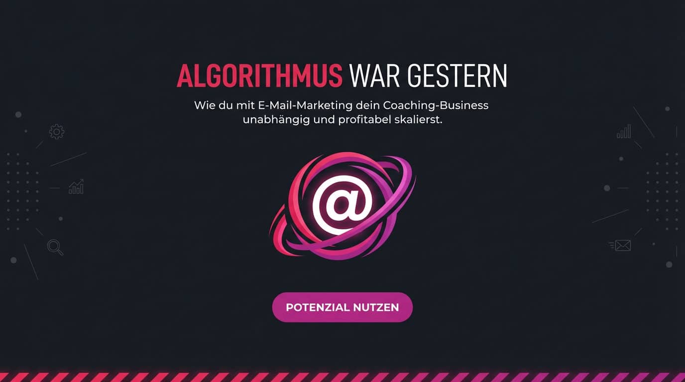 Banner für E-Mail-Marketing mit Text 'Algorithmus war gestern' und stilisiertem @-Symbol.