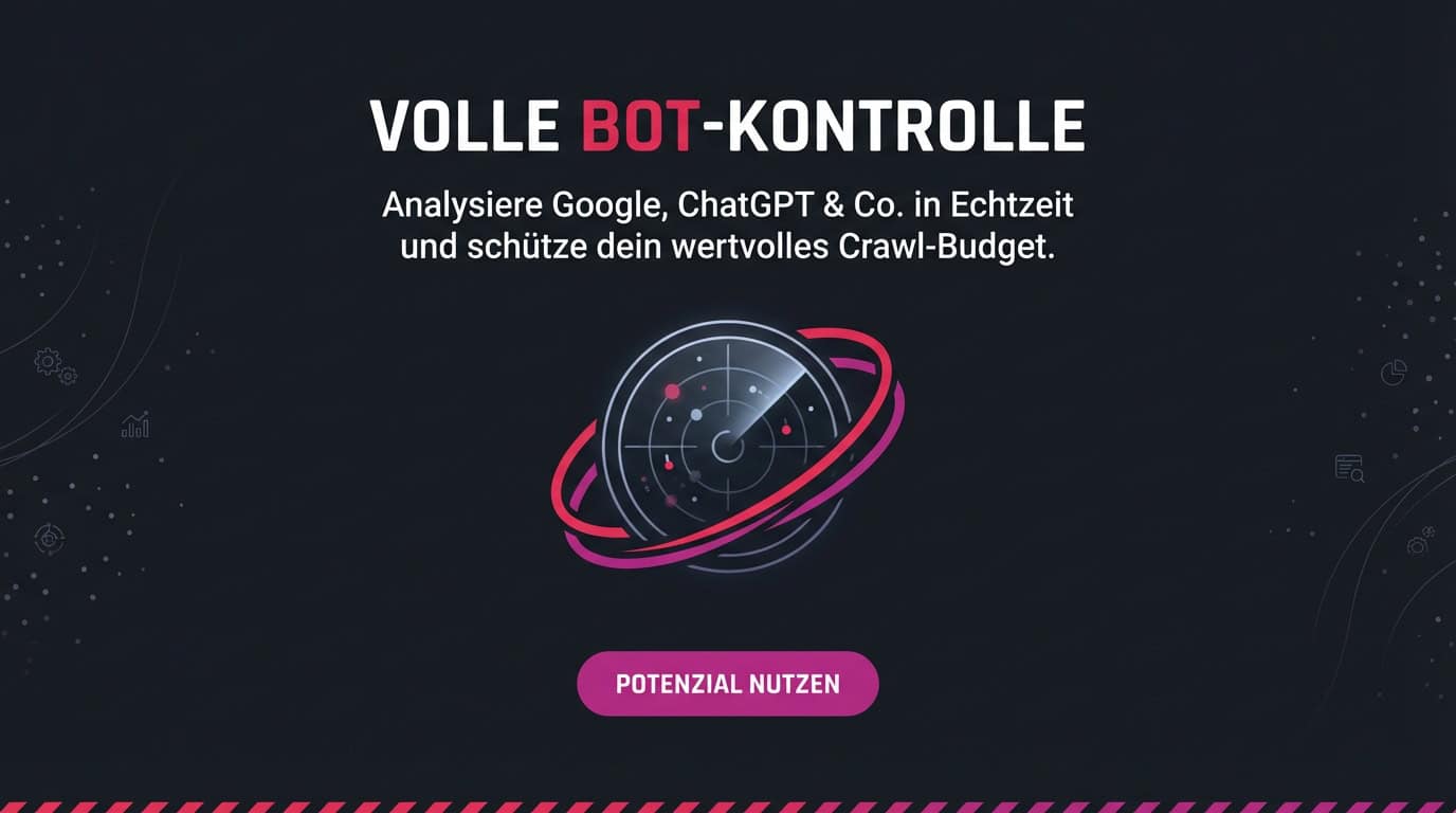 Werbebanner für das LU Bot Tracker Plugin mit dem Text 'Volle Bot-Kontrolle' und einem Radar-Icon.
