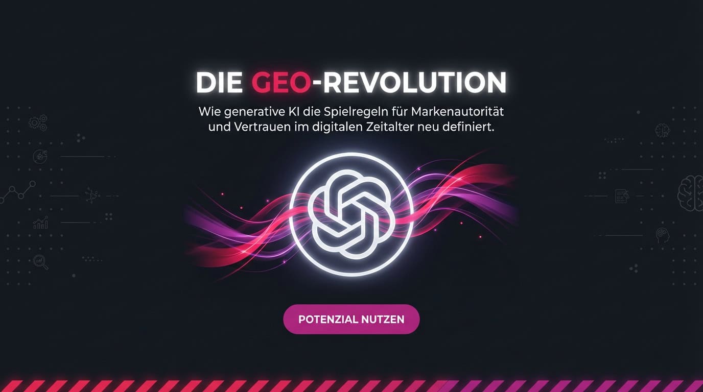 Symbolbild zur GEO-Revolution: Das leuchtende Logo von ChatGPT umgeben von rosa Energiewellen.