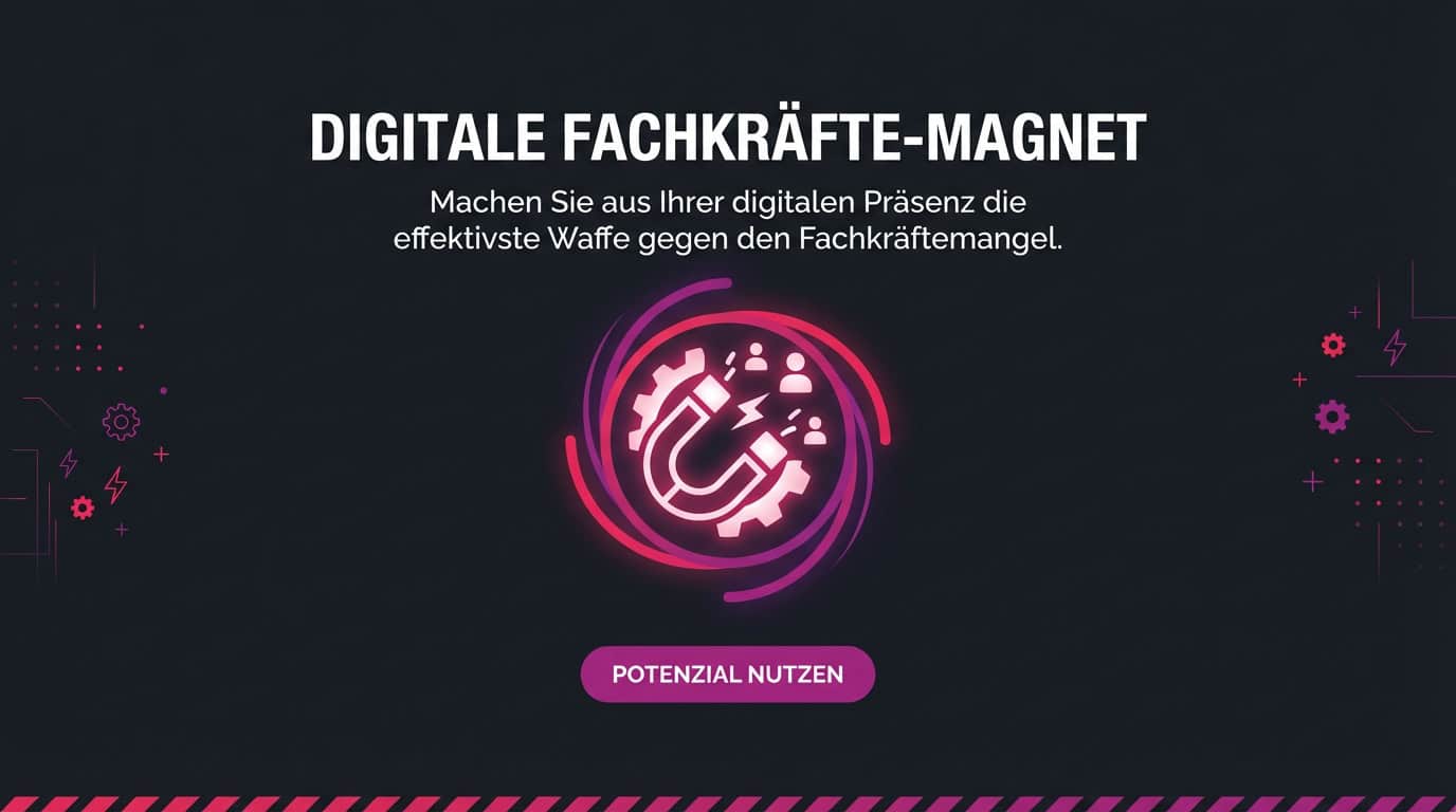 Grafik: Ein leuchtender Magnet zieht Fachkräfte an, Symbol für digitales Recruiting im Handwerk.