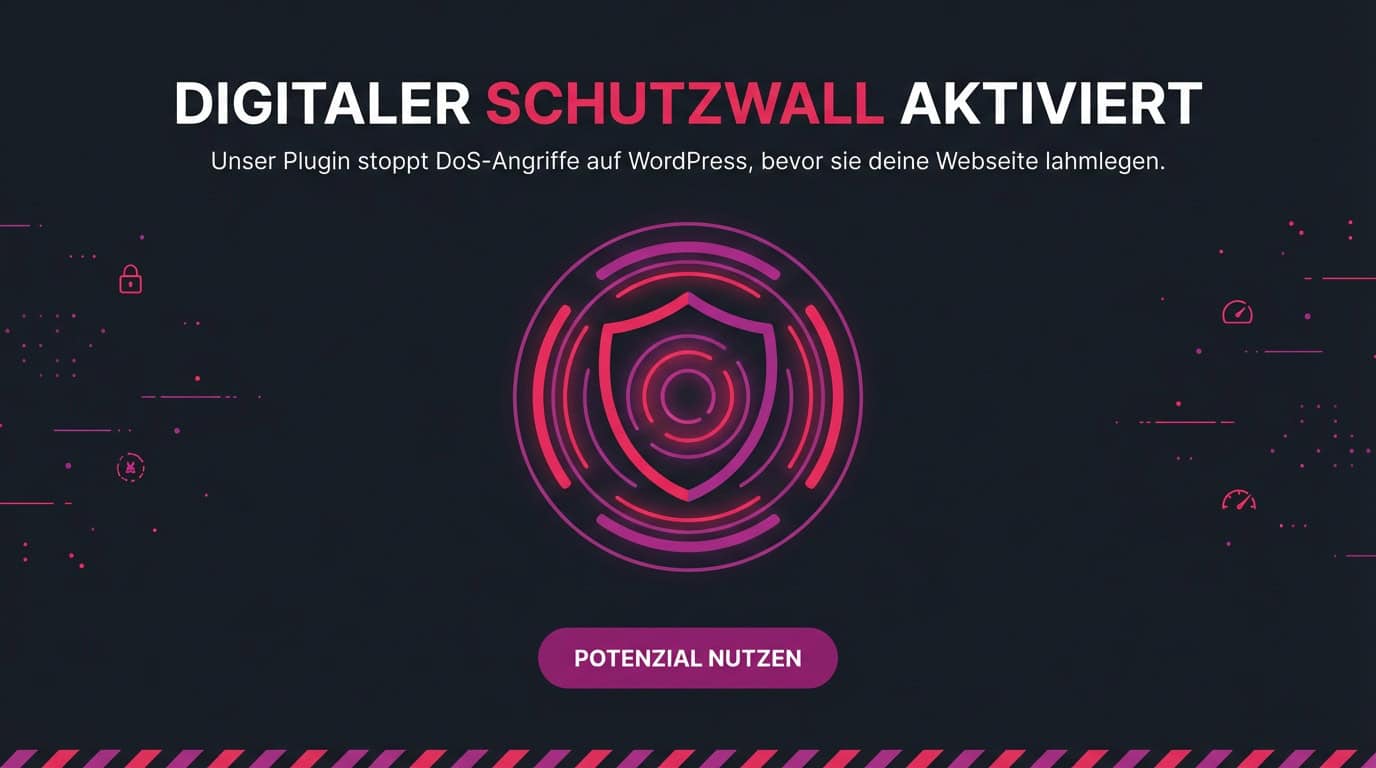 Grafik mit einem leuchtenden Schutzschild-Symbol und dem Text: Digitaler Schutzwall aktiviert.