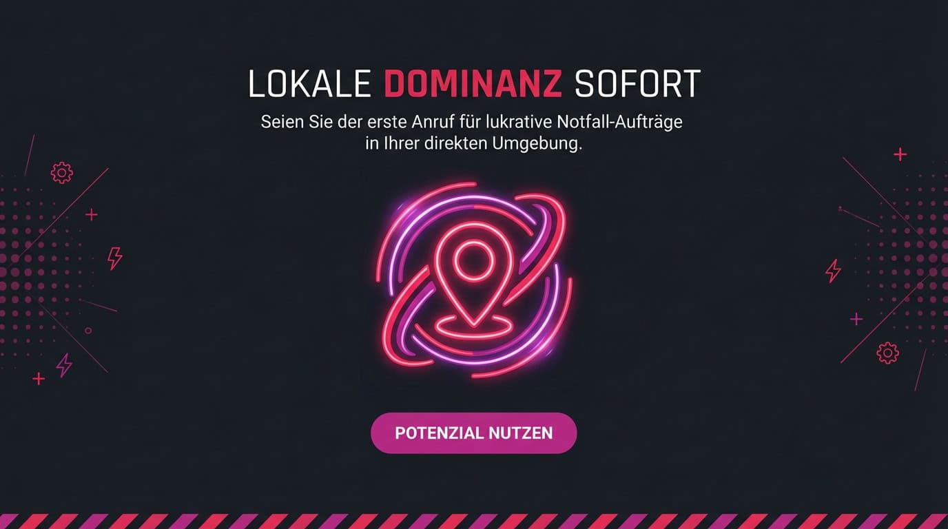 Leuchtendes Pin-Symbol als Sinnbild für lokale Dominanz bei der Online-Suche nach Entrümpelern.