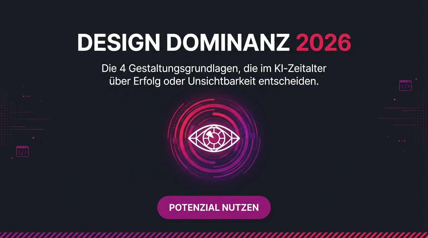 Banner für Gestaltungsgrundlagen 2026: Ein digitales Auge symbolisiert den Fokus im KI-Zeitalter.