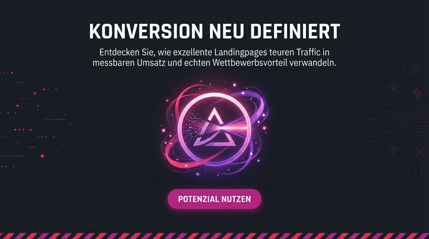 Hero-Banner: Konversion neu definiert. Ein Logo symbolisiert die Umwandlung von Traffic in Umsatz.