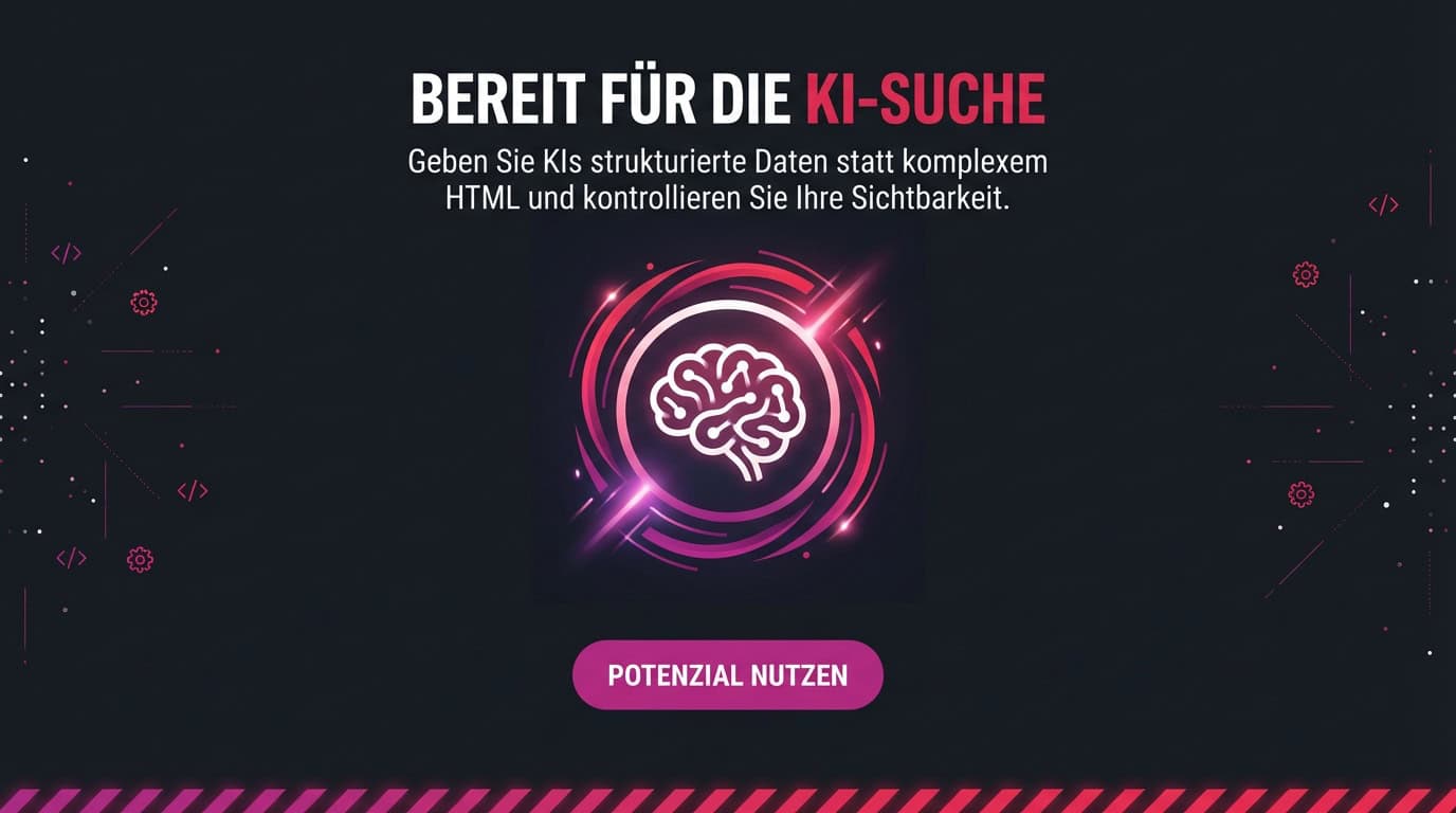 Grafik für das LU Markdown Plugin: Ein leuchtendes Gehirn-Icon symbolisiert KI-optimierte Daten.