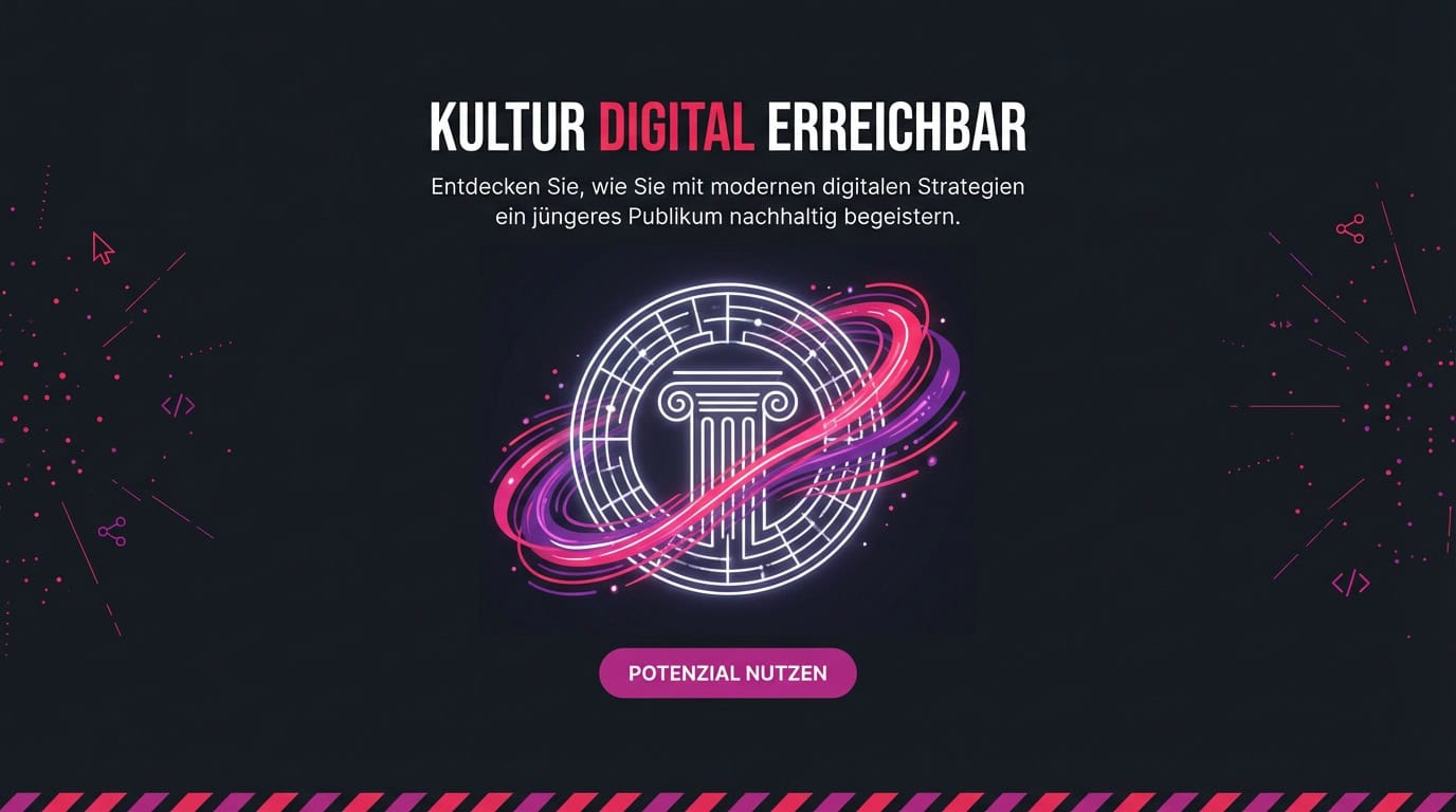 Eine antike Säule in einem digitalen Labyrinth symbolisiert, wie Kultur digital erreichbar wird.