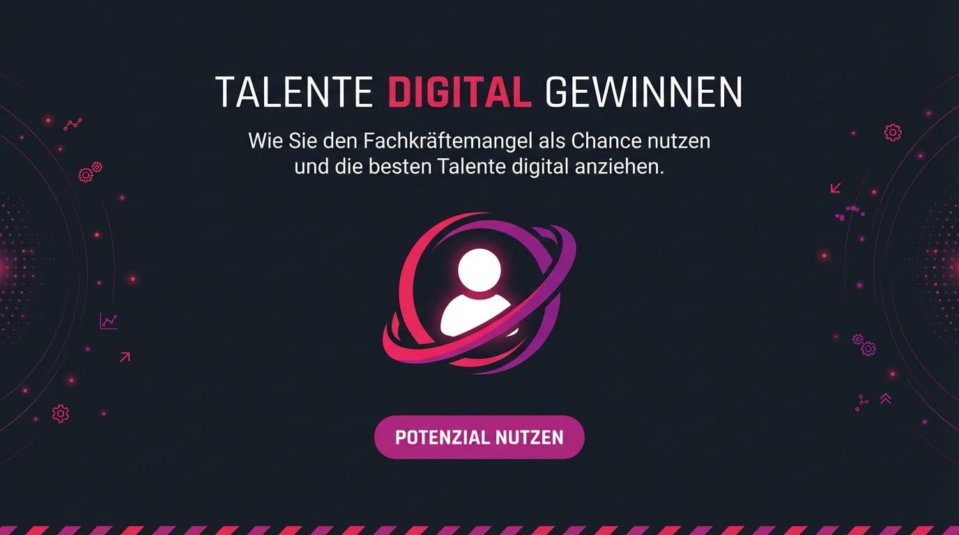 Grafik zum Employer Branding: Text 'Talente digital gewinnen' mit einem Personen-Icon in Ringen.