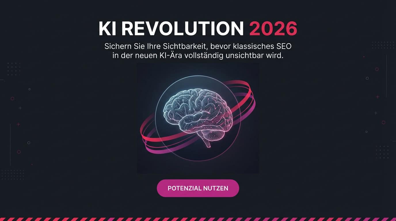 Ein leuchtendes Gehirn symbolisiert die KI Revolution 2026 und die Zukunft des Marketings.