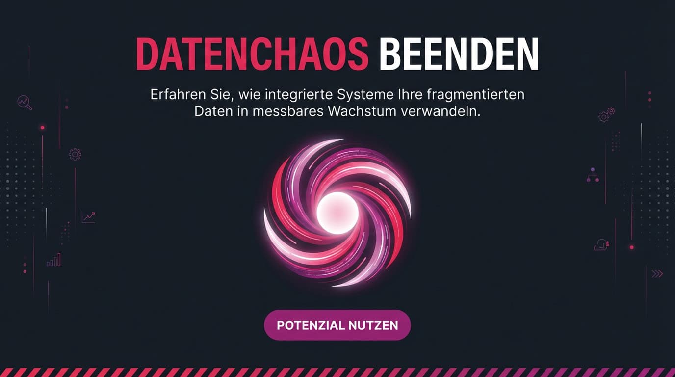 Grafik: 'Datenchaos beenden' und ein Symbol für die Bündelung von Daten durch CRM-Systeme.