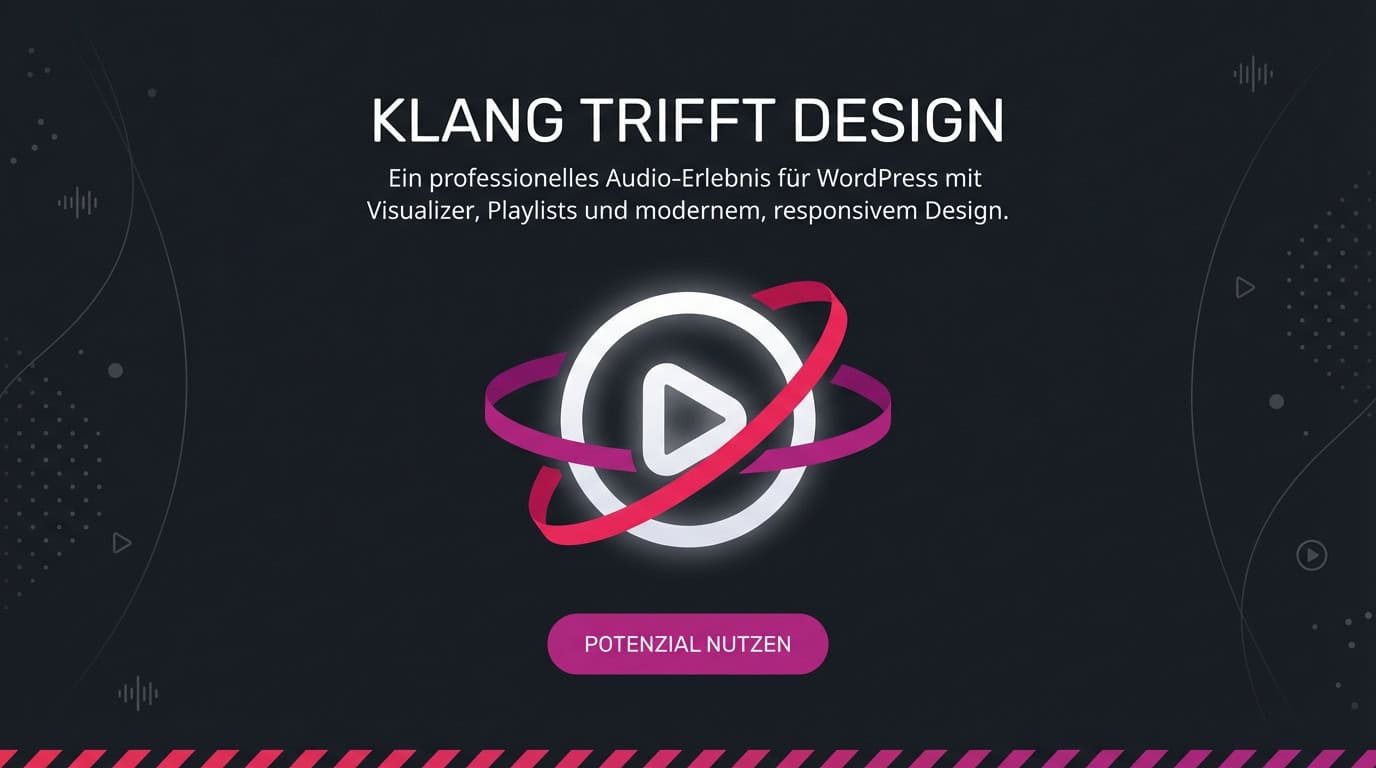 Werbebanner für das Luna Audio Player Plugin mit dem Slogan 'Klang trifft Design' und Play-Icon.