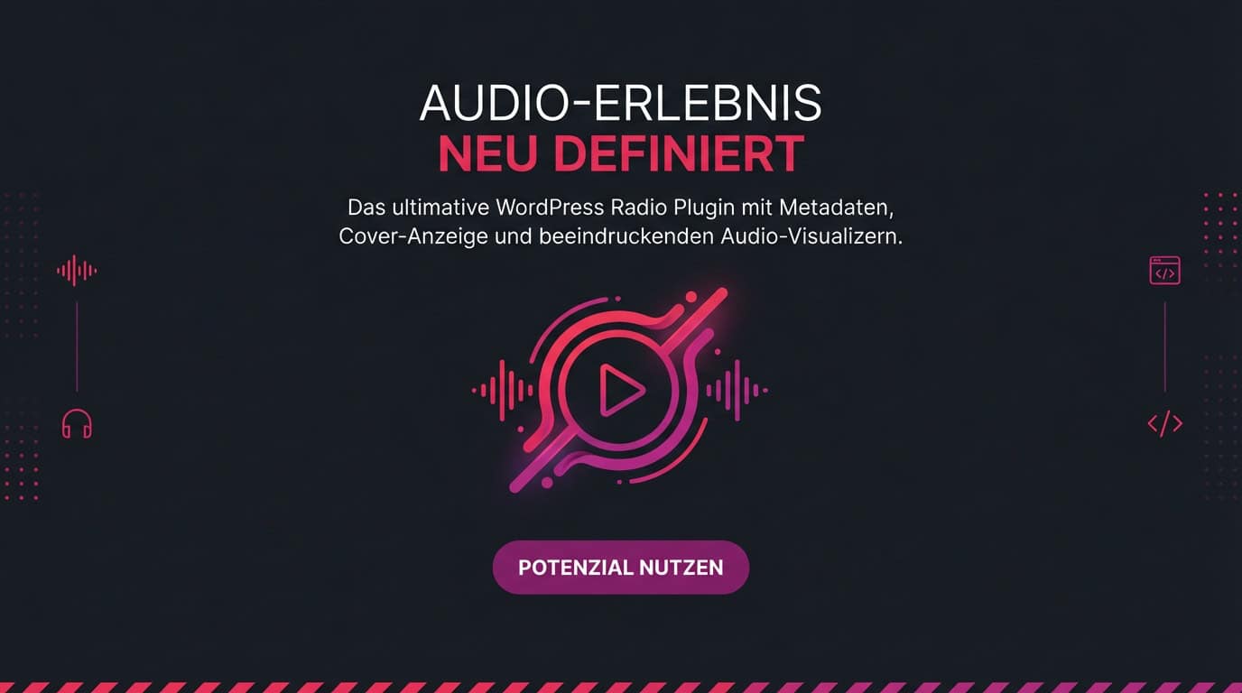 Promo-Banner für das LU Radio Player Plugin mit dem Text „Audio-Erlebnis neu definiert“.