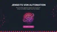 Grafik eines leuchtenden Gehirns. Text: Jenseits von Automation, KI-Agenten für Google Ads.