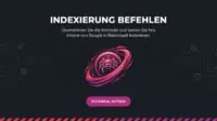 Eine stilisierte Spinne, die den Googlebot symbolisiert, mit dem Titel 'Indexierung befehlen'.