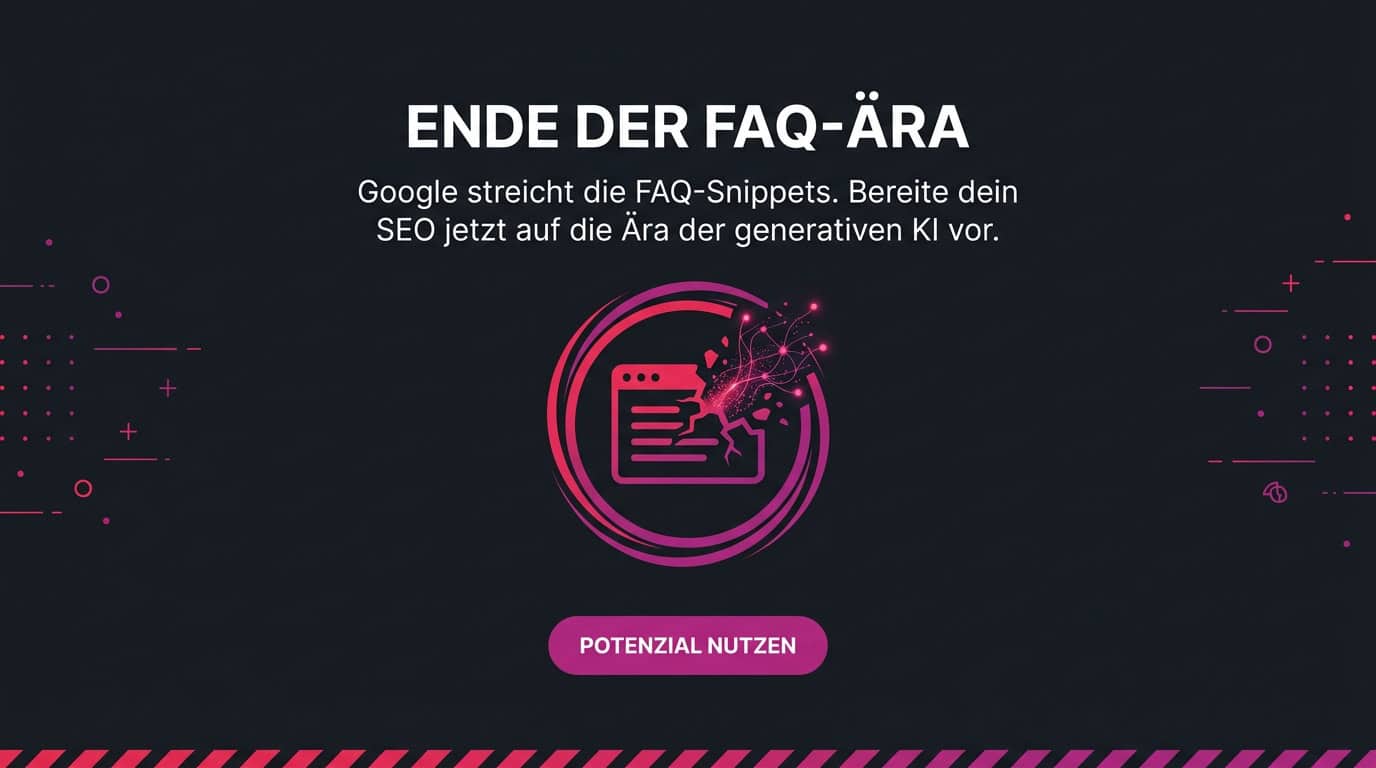 Google beendet FAQ-Snippets: SEO für Generative KI Ende der FAQ-Ära: Symbolbild zeigt zerbrechendes Snippet, aus dem eine KI-Struktur wächst.